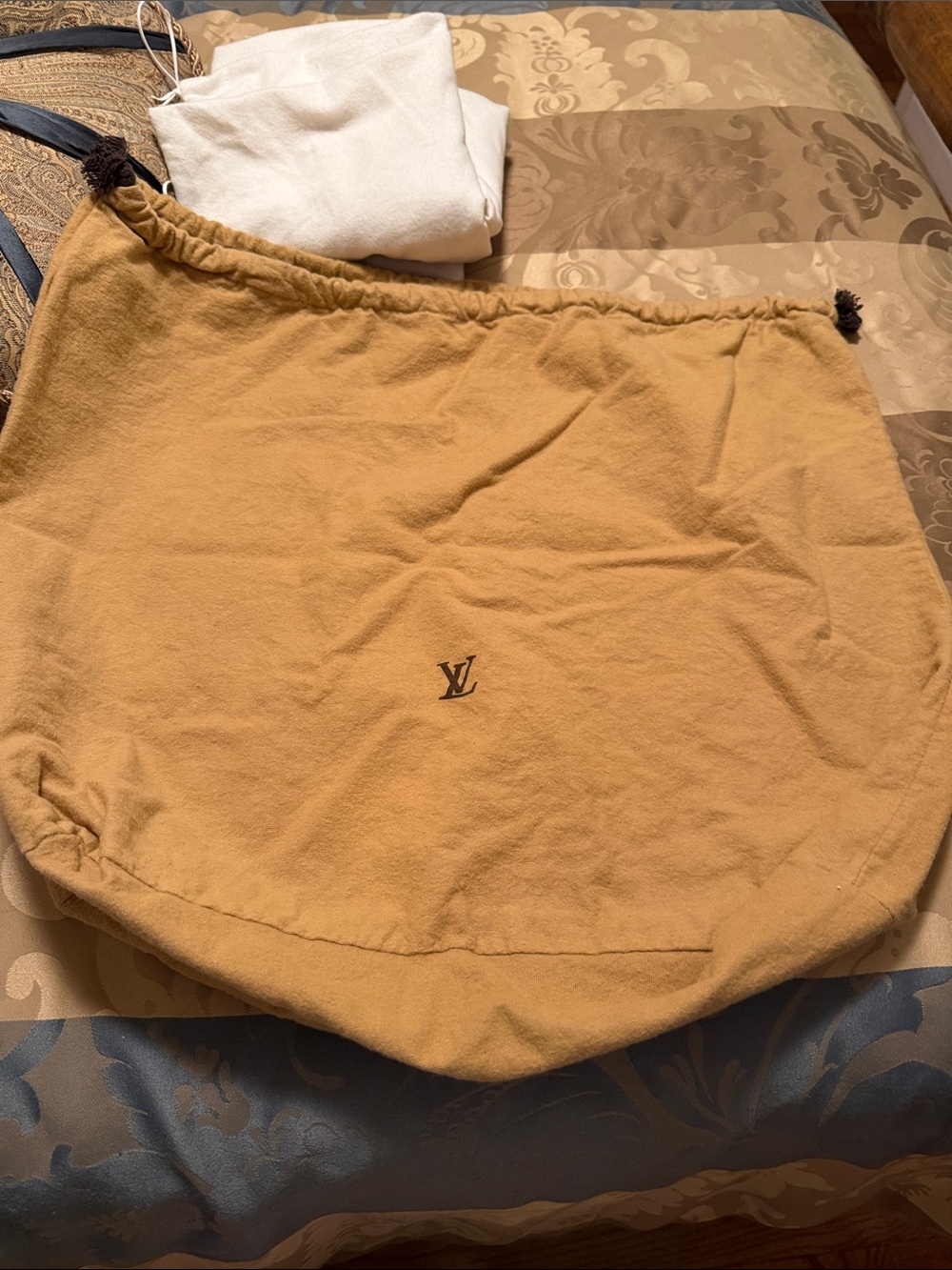 Louis Vuitton Tan Canvas Drawstring Dust Cover with LV Initial